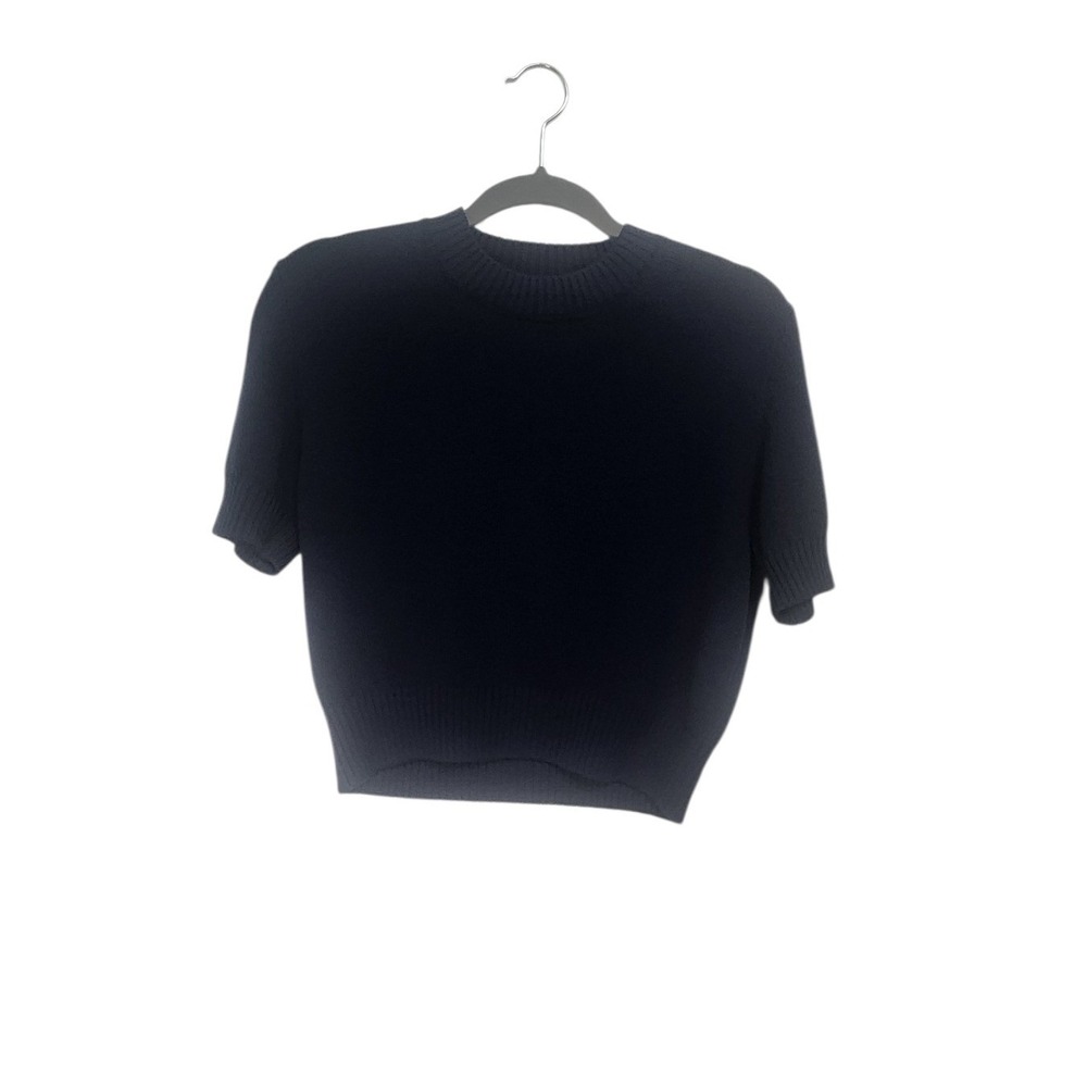 St John Basics Navy Blue Short‎ Sleeve Crew Neck Knit Sweater Top P
